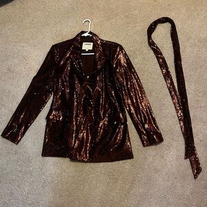 L'AGENCE Sequin Blazer in Deep Brown